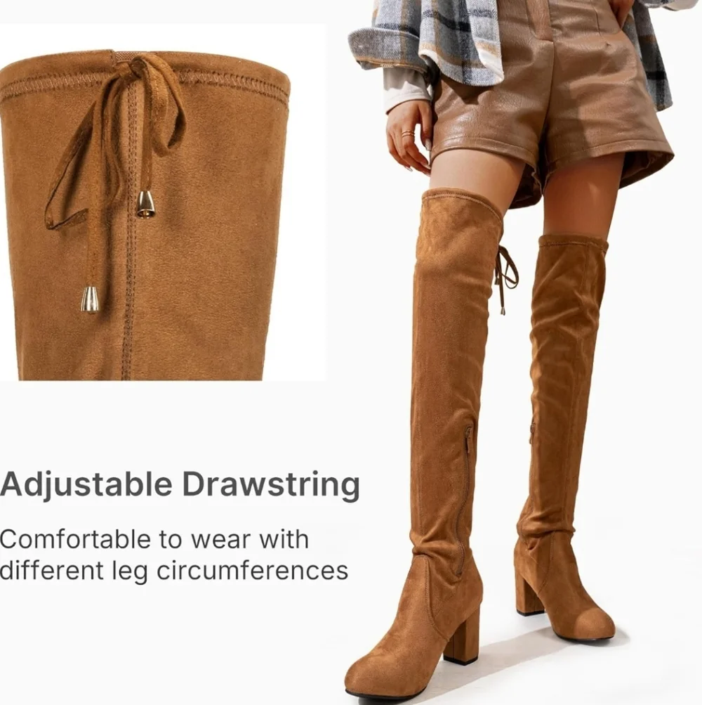 VEPOSE Thigh High Over the Knee High Heel Boots Suede Inner Zipper - Picture 4 of 8